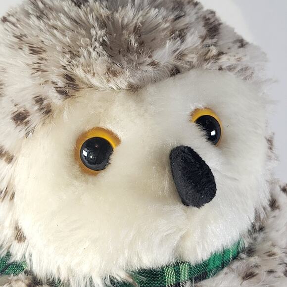 Plush Owl Toy with Green Plaid Scarf, Realistic Stuffed Animal - 11 Inches - Picture 11 of 11
